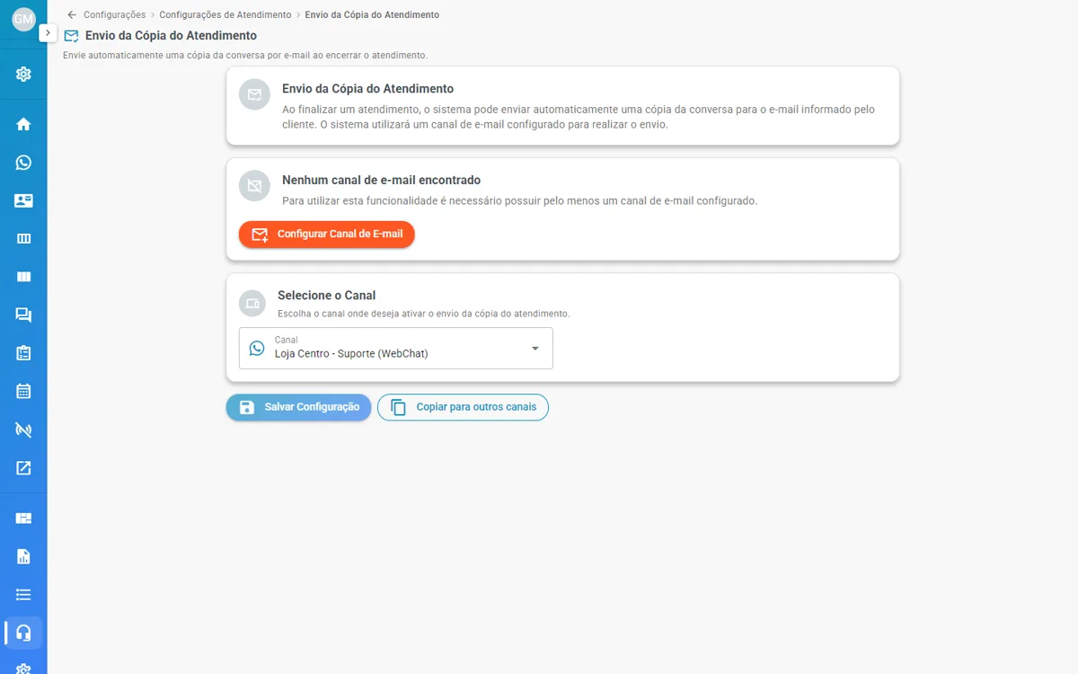 Tela Envio da Cópia do Atendimento
