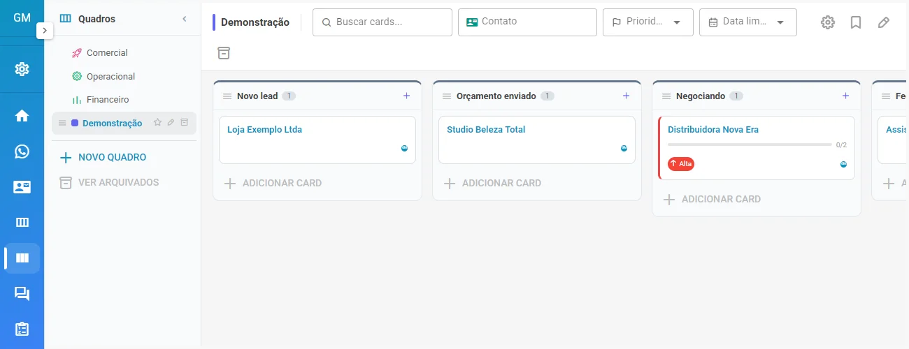 Quadro do Kanban Pro com colunas e cartões