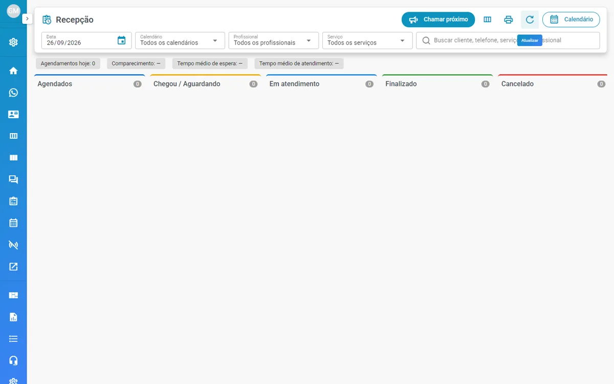 Tela Recepção da agenda